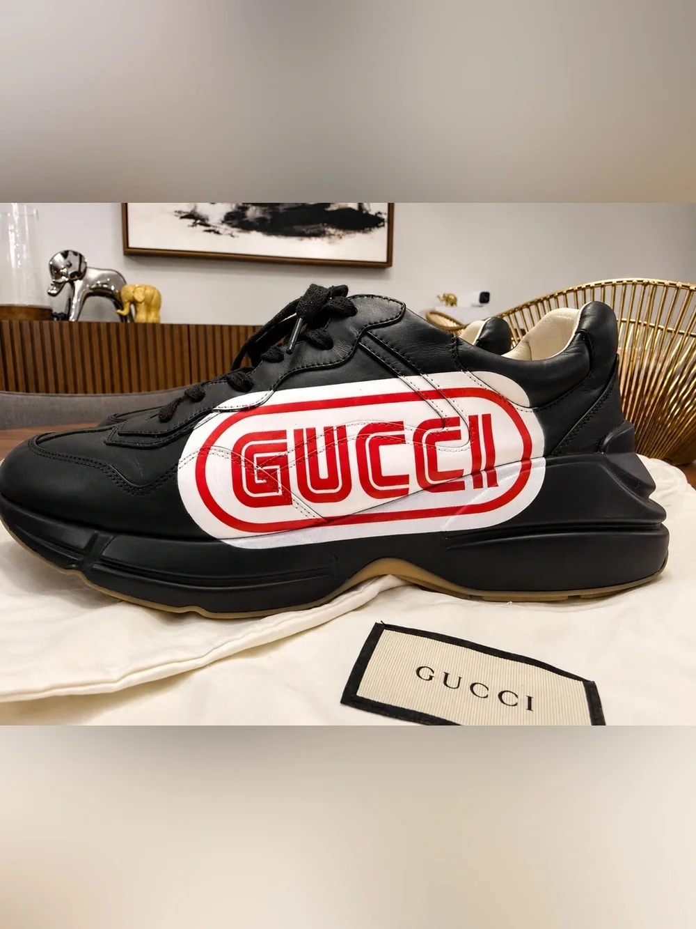 Authentic Gucci Rhyton Logo Leather Sneakers